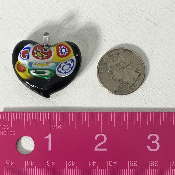 Vintage Murano Glass Black Back Heart Pendant - Picture 8 of 8